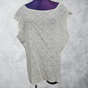 Vintage MKM Designs Women 3XL Ivory Floral Lace Eyelet Sleeveless Blouse Top Q64